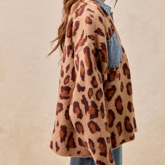 SOLD OUT BIBI Leopard Print Denim Jean Jacket Animal Print Cardigan - Picture 5 of 14